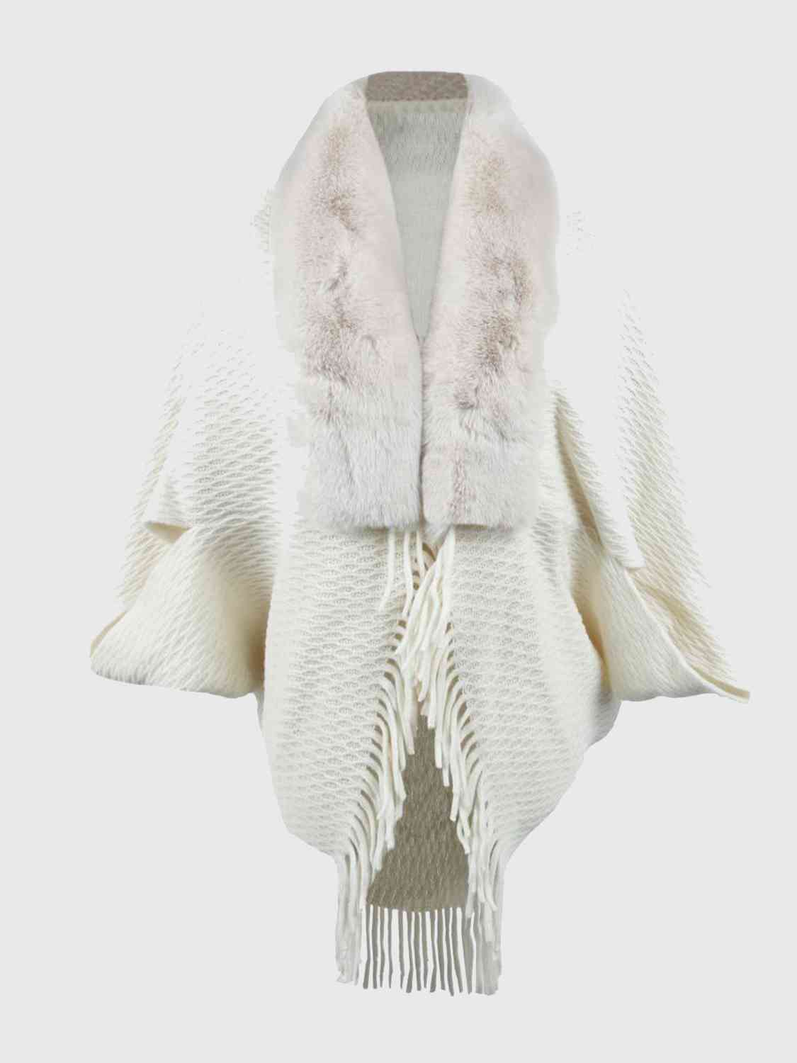 Open Front Faux Fur Trim  Poncho