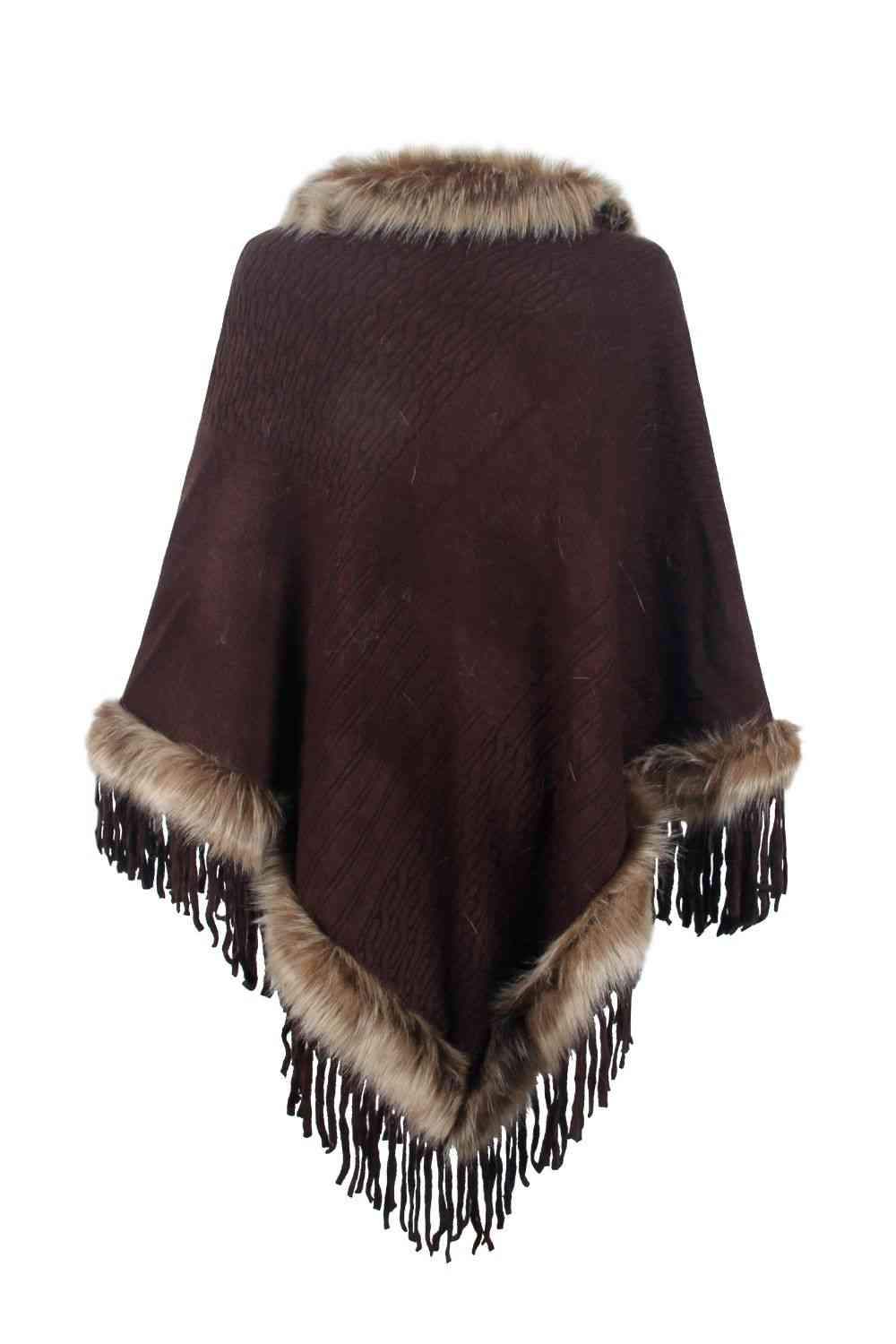 Faux Fur Trim Poncho